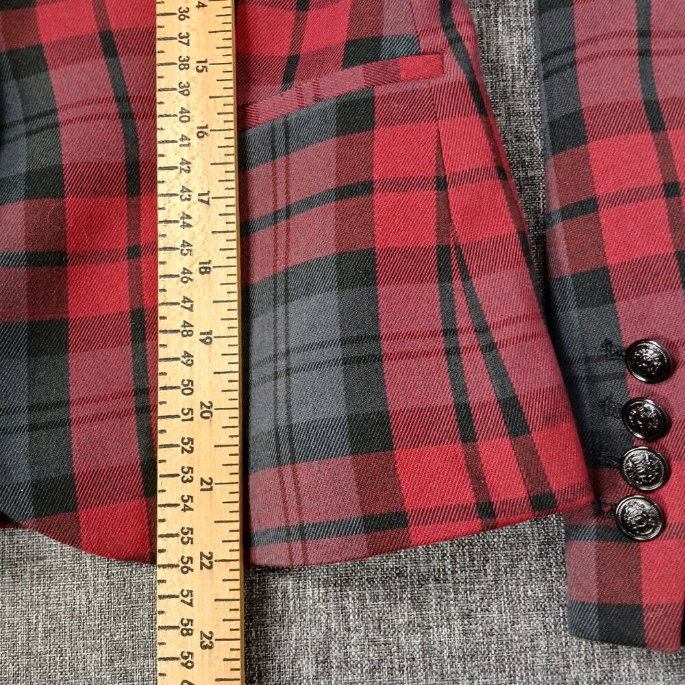 Vintage Chic by Jacob Red Black Plaid Blazer Women’s XS Tartan One Button Retro - Picture 10 of 10